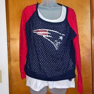 Patriots eyelet long sleeve top over white tank top